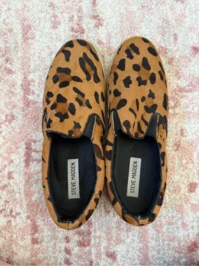 Steve Madden Leopard-Print Slip-On Sneakers - Brown & Black Cow Fur